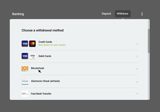Select Bitcoin As Your Deposit Method