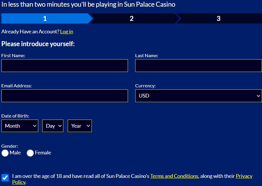 Sun Palace Casino sign up